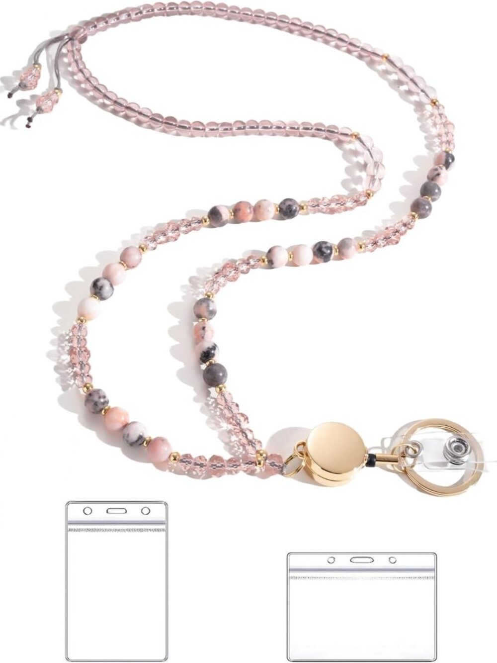 Lanyards for ID Badges and Keys,Natural Stone Beaded Teacher Lanyard for Women,R